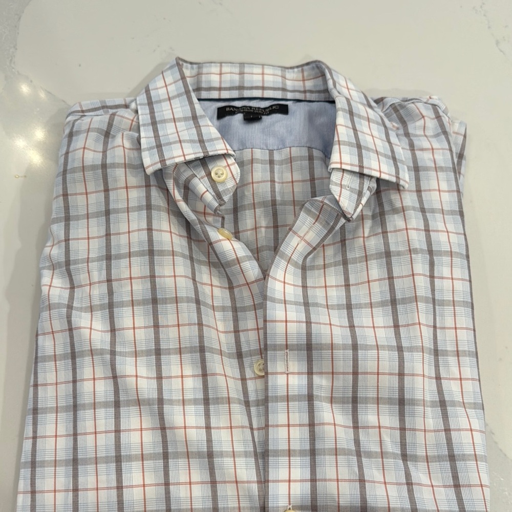 Banana Republic Gray and Red Casual Button Down Shirt